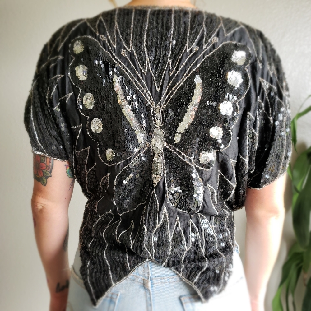 Vintage Silk/Sequin Butterfly Top